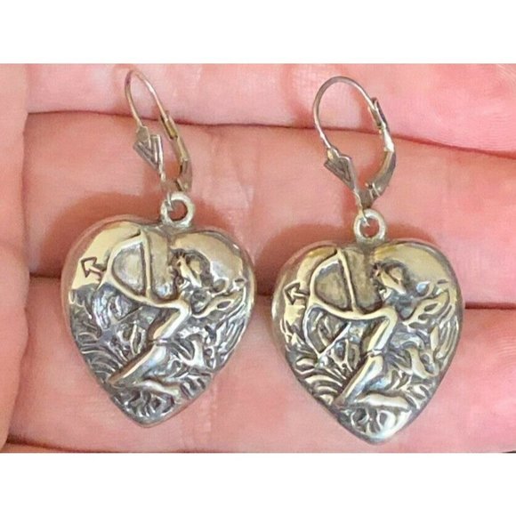 L&H Lewis & Heubner Sterling Silver 925 Cupid Shooting Arrow Heart Earrings - Picture 1 of 7